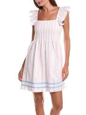 Sail to Sable Pink and White Striped Ruffle-Sleeve Sundress NWT $198